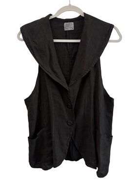 Completo Lino by Arthurio 100% Linen Black Sleeveless Vest Medium Lagenlook